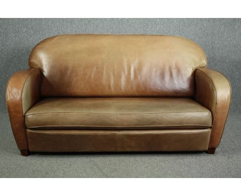 Sofa, contemporary vintage style in tan leather. H.92 W.177 D.80cm. 