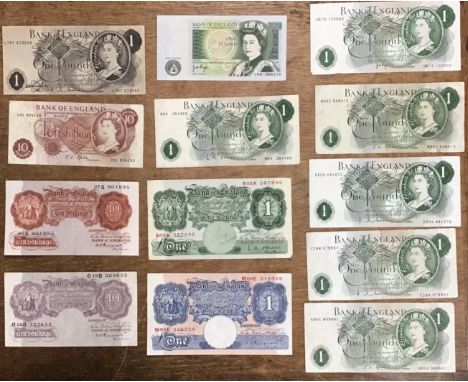 Bank of England Banknotes including K.O Peppiatt 10 Shilling notes Prefix 27S &amp; mauve O19D, Peppiatt blue &pound;1 Prefix