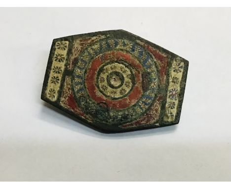 A Romano-British enamel ornamental shield broach, apparently excavated in Kent, circa 1st to 2nd century CE, 45mm  Provenance