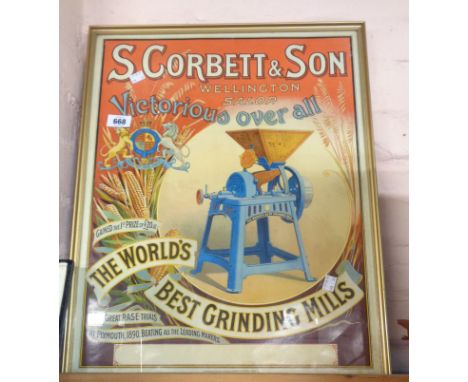 S. Corbett and son original Victorian lithographic advertising print in later gilt frame