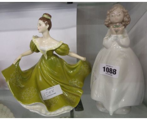 A Royal Doulton figurine Lynne HN 2329 - sold with a Nao figure of a young girl holding flowers