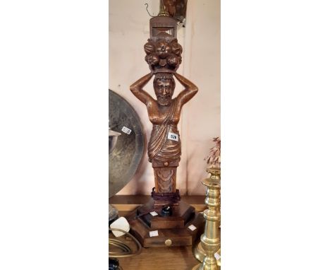 A Vintage Large Carved Wood Figural Table Lamp