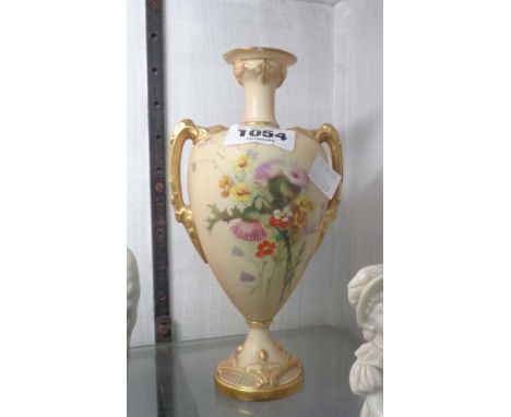 A Royal Worcester vase with hand painted thistle decoration - chip to top