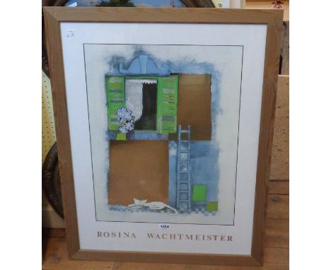 Rosina Wachmeister: two framed large metal detailled coloured prints one depicting a cat by a ladder, the other music of Scar