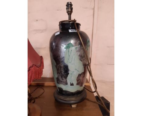 A Large Vintage Reverse Painted Glass Table Lamp