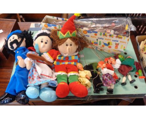 A vintage puppet theatre set with puppets - sold with assorted modern hand puppets