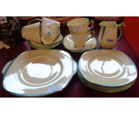 An Art Deco Burleigh Pottery part tea set comprising six trios, milk jug, and bread and butter plate