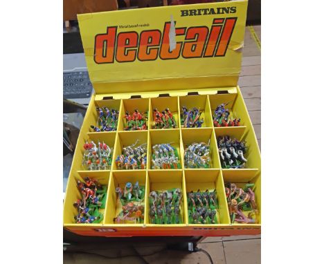 A 1970's Britains shop display box containing Crusader, Army and Western figurines