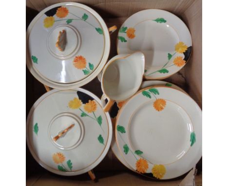 An Art Deco Burleigh Pottery part dinner service including plates, gravy boat, tureen, etc.