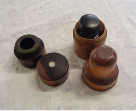 A treen cased travelling inkwell, by Lynch &amp; Co. of London - sold with a coromandel smaller similar