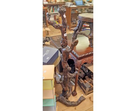 A continental rustic knurled wood standard lamp base with triple swept base - for-re-wiring