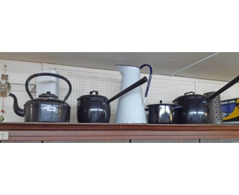 A vintage Judge Brand large enamel saucepans - sold with two other similar, kettle, jug, etc.
