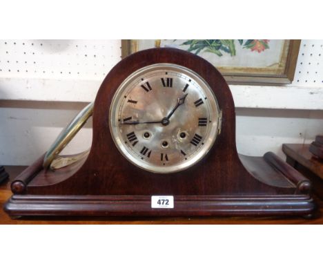 A large polished mahogany cased Napoleon hat mantel clock with eight day chiming movement - bezel detached but included