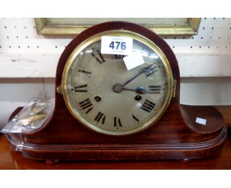 A 20th Century stained wood cased mantel clock with German gong striking movement