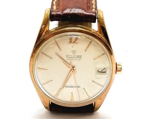 Vintage Allaine doublematic automatic (32mm case) wristwatch with obvious wear to dial and case &amp; runs BUT WE CANNOT GUAR