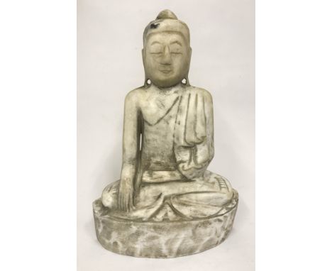 ANTIQUE BURMESE WHITE MARBLE BUDDHA STATUEThis statue have survived burning down the temple. There are cracks and damages, pl