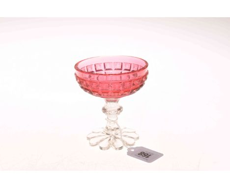 19th Century ruby glass sweet meat dish with petal foot