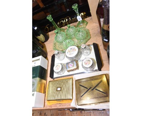 Two trinket sets and two cigarette boxes one inscribed Abdulla & Co. Bond St, London