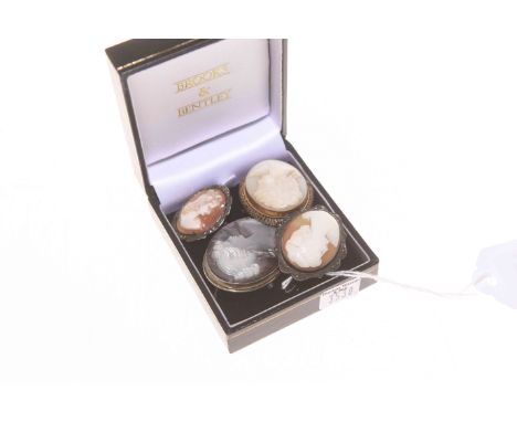 Four carved portrait cameo brooches