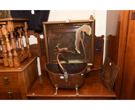Copper coal bucket, copper hood and firescreen