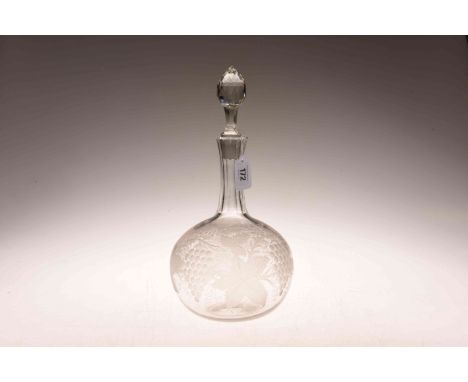 Large 19th Century decanter, cut with fruiting vine, 34cm