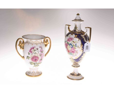 Two Spode limited edition two handled vases decorated with floral sprays, with boxes