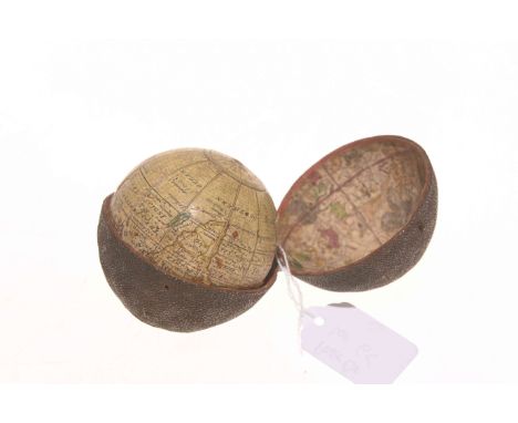 English pocket globe, A New Terrestrial Globe, pub. Nath Hill, 1754, 2½ inch. in a fish skin case, (a/f); together with Orien