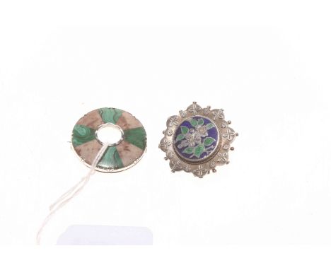 Late Victorian silver and enamel brooch, Birmingham 1883; and a Scottish brooch set with hardstone and malachite (2)