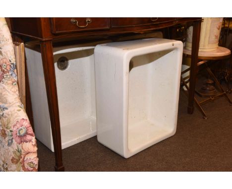 Three glazed enamel Belfast sinks