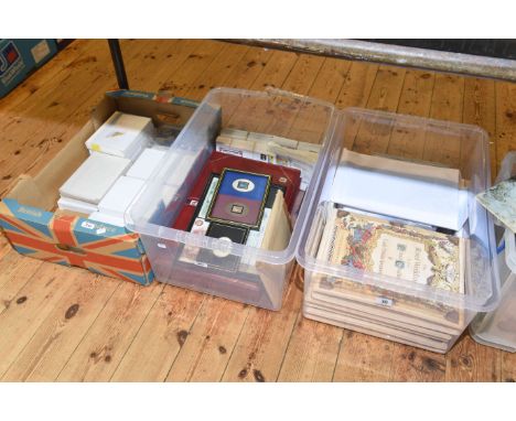 Collection of stamps, first day covers and bank notes including Penny Black, proof coins, etc