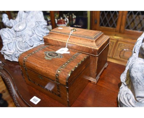 Georgian mahogany caddy on ogee feet and an inlaid caddy (2)