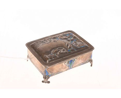 Art Nouveau silver and enamel jewel box, Henry Greaves, Birmingham 1905, (a/f)