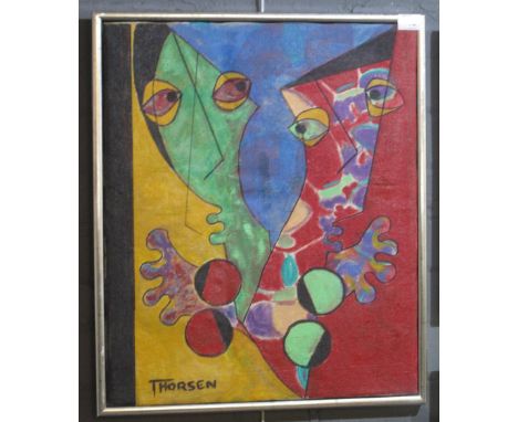 Thorsen (Svein Erik Thorsen, Norwegian, 20th Century), abstract double portrait study, signed, oils on canvas. 60 x 50cm appr