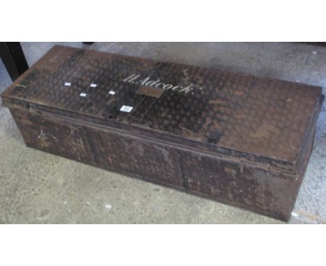 19th Century tin travelling trunk marked H. Adcock. (B.P. 24% incl. VAT)