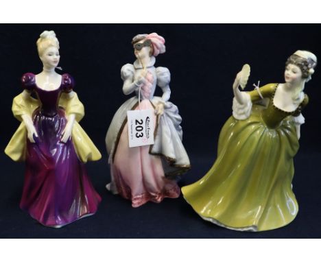 Royal Worcester bone china figurine 'Masquerade', Royal Doulton figurines 'Loretta' HN2337 and 'Simone' HN2378. (3)(B.P. 24% 