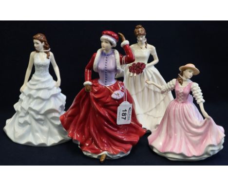 Group of four bone china figurines to include; Royal Doulton lady of the year 2009 'Helena', Compton & Woodhouse Royal Staffo