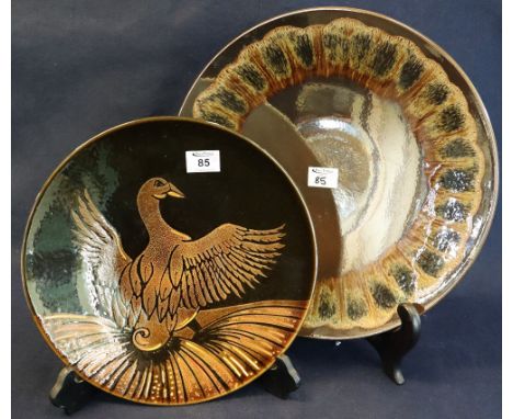 Poole pottery Aegean series plate decorated with a goose. Printed marks with painted signature D Foreman. 33cm diameter appro