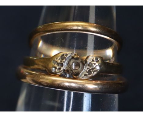 Two 9ct gold rings and a yellow metal ring. Total weight 4.1g approx. (B.P. 24% incl. VAT)