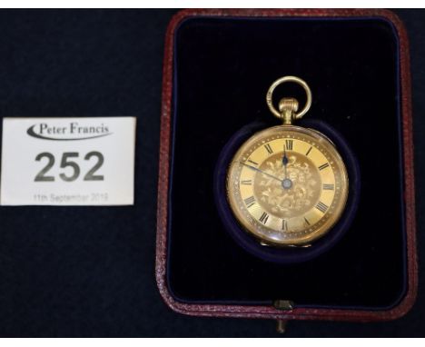18ct gold fancy keyless fob watch with engine turned Roman face, boxed.(B.P. 24% incl. VAT) CONDITION REPORT: Not currently t