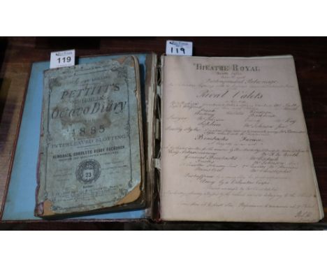 Pettitt's scribbling Octavo dairy for 1885 with annotations throughout, together with a red Morocco leather journal with sket
