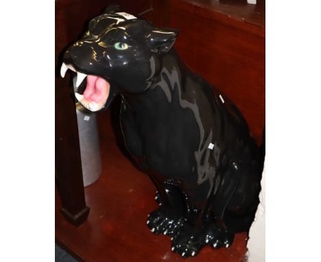 Large modern ceramic figure of a snarling black panther. 78cm high approx. (B.P. 24% incl. VAT)