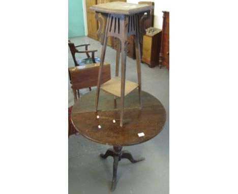 19th Century oak tripod tilt top table, together with an Arts and Crafts oak jardiniere stand with under tier. (B.P. 24% incl