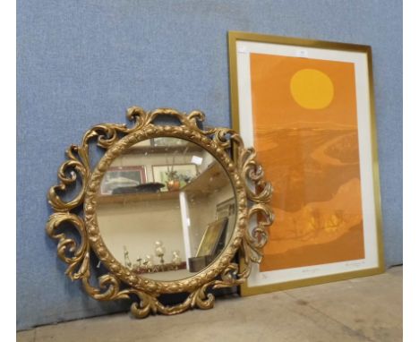 A signed Kenneth Longcake limited edition print, Autumn Form, no. 70/160 and a gilt framed mirror 