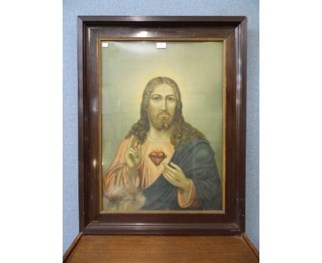 A framed religious print 