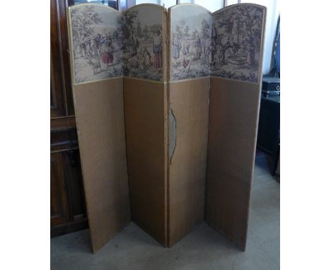 A tapestry four panel folding dressing screen 