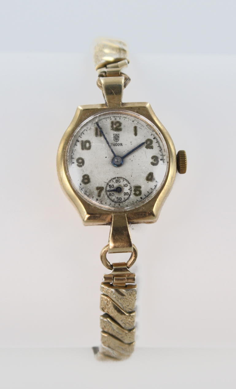 Ladies 9ct cased Tudor wristwatch on a later non gold expandable ...