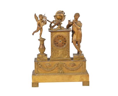 A French gilt metal mantle clock in Empire style, unsigned, 19th century, the eight-day bell striking movement with outside c