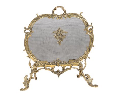 A French brass fire screen in Rococo taste, 20th century, 71cm high, 60cm wide