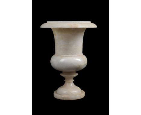 A Continental alabaster urn table lamp, mid-20th century, of campana form, 40cm high, 31cm wideCondition Report: The vase bea