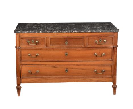 A French Directoire fruitwood and marble topped commode, early 19th century, 83cm high, 127cm wide, 58cm deep Provenance: Pro